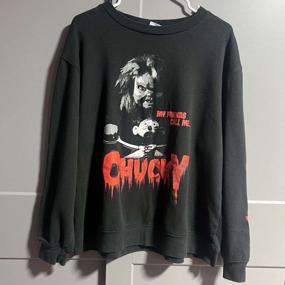 Chucky Women Boat Neck  My Friends Call Me Chucky  Crewneck Sweatshirt Black XL